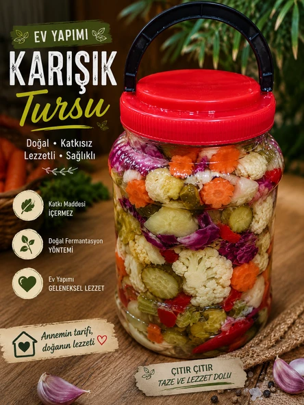Ev yapımı doğal karışık turşu 2 litre ürün görseli 1
