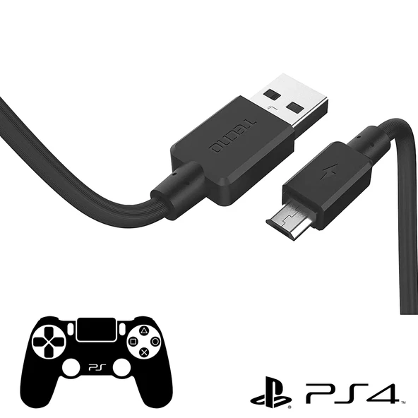 Tecno Playstation 4 Uyumlu Joystick Şarj Kablosu Micro Siyah ürün görseli 1