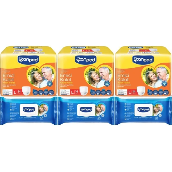 Canped Emici Külot Pants Yetişkin Bezi L - Büyük - Large 14 Adet - Temizleme Havlusu (6Lı Set) ürün görseli 1