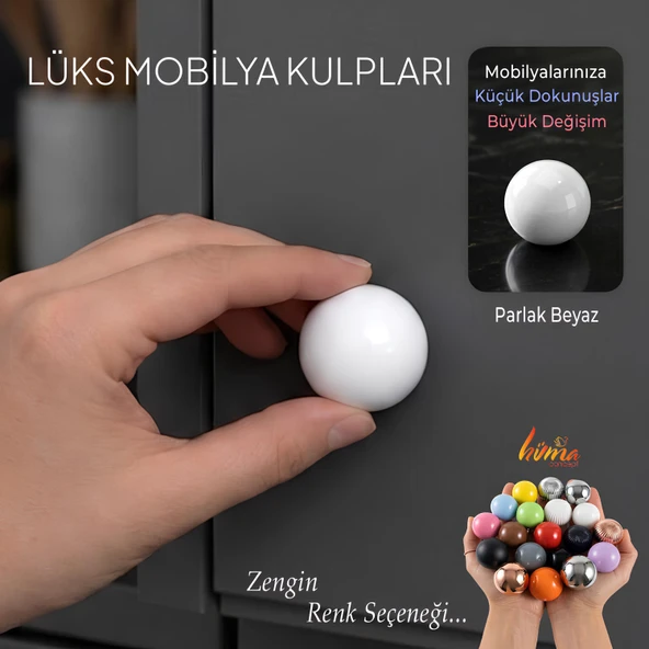 Sert Plastik Düğme Yuvarlak Top Parlak Beyaz Dolap Mobilya Mutfak Dolabı Çekmece Kulbu Kulpu Kulplar ürün görseli 1