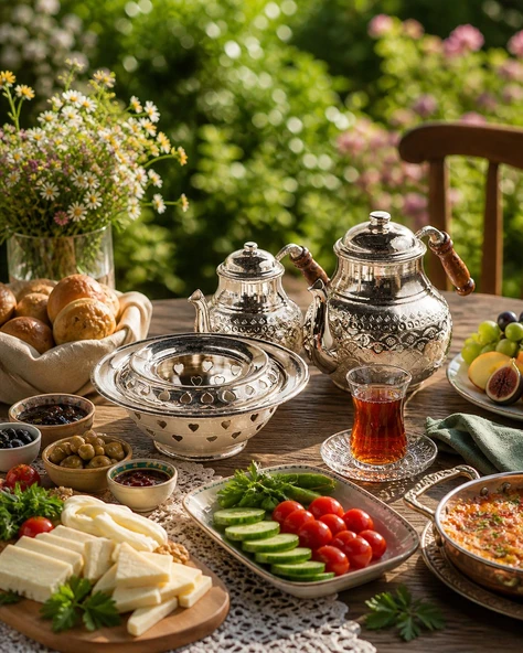 El Yapımı Bakır Balkon Sefalı Gümüş BÜYÜK BOY Çaydanlık Takımı – Büyük Boy 2 Katlı Semaver Tipi Çaydanlık – Alt Demlik 1,8 L / Üst Demlik 0,9 L – Gaziantep Üretimi ürün görseli 1