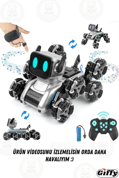 Bilekten Kontrol 8 Teker Buharlı Şarjlı Köpek Robot Araba Müzikli ve Led Işık Kumandalı Robot Köpek ürün görseli 1