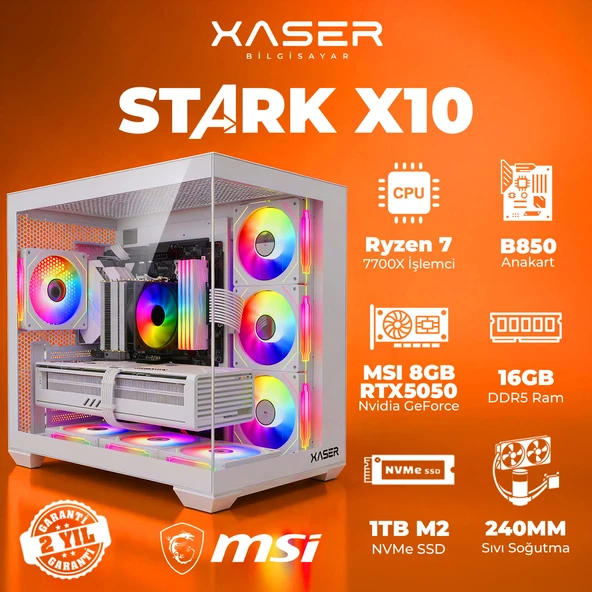 Xaser STARK X10 Ryzen 7 7700X 16GB Ram 1TB M.2 NVMe SSD 8GB RTX5050 Sıvı Soğutmalı Oyuncu Bilgisayarı ürün görseli 1