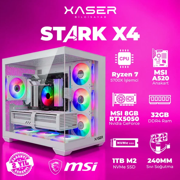 Xaser STARK X4 Ryzen 7 5700X 32GB Ram 1TB M.2 NVMe SSD 8GB RTX5050 Sıvı Soğutmalı Oyuncu Bilgisayarı ürün görseli 1