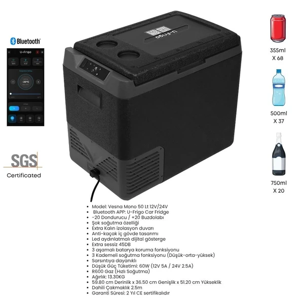 U-Frigo Oto Buzdolabı Vesna Mono 50Lt 12V/24V ürün görseli 1