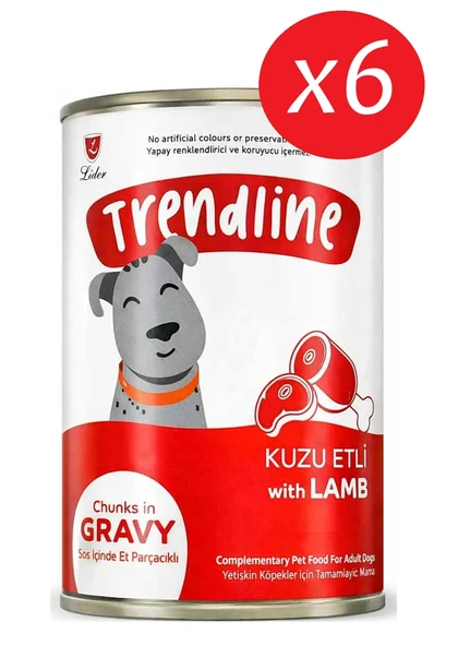 Trendlıne Konserve Sos İçinde Et Parçacıklı Kuzu Etli Yetişkin Köpek Maması 400 G*6 Adet ürün görseli 1