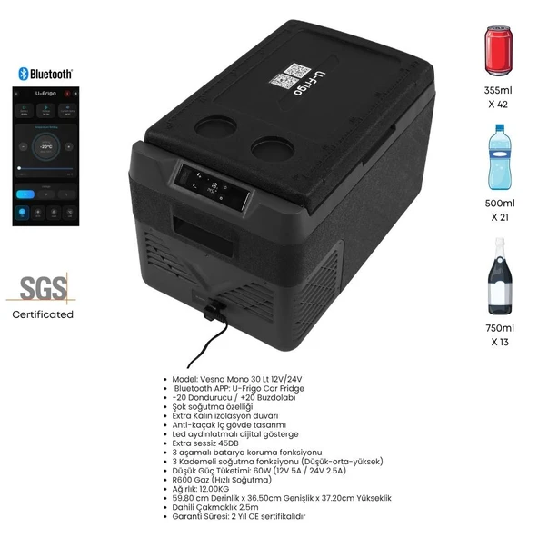 U-Frigo Oto Buzdolabı Vesna Mono 30Lt 12V/24V ürün görseli 1