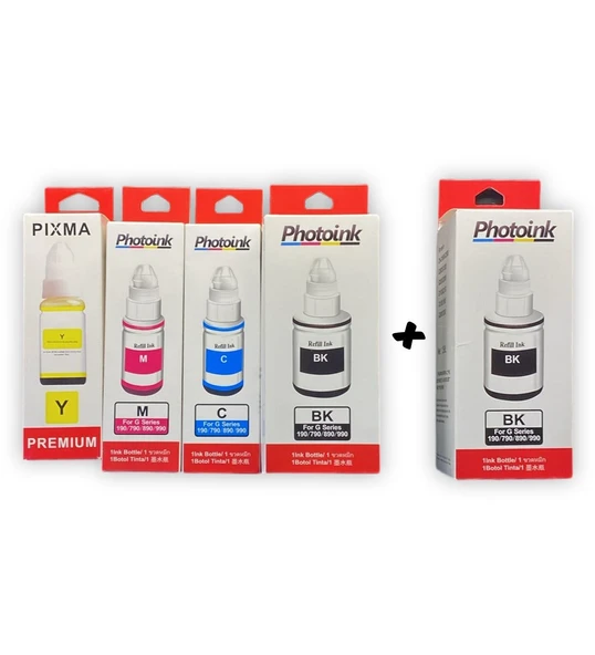 4 RENK +1 Siyah - Canon GI 490 uyumlu PHOTOINK PLUS Mürekkep TAKIMI - ÖZEL KUTULU AMBALAJINDA - G1400/G1410/G2400/G2410/G2411/G3400/G3411/G4400 ürün görseli 1
