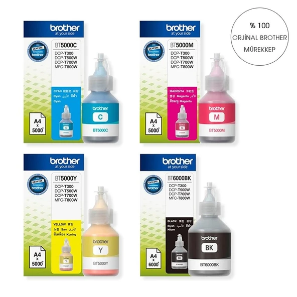 4 adet (1 TAKIM) Orijinal Brother MÜREKKEP BT5000 T220/T420W/T520W/T720W/T820W/T920W ürün görseli 1