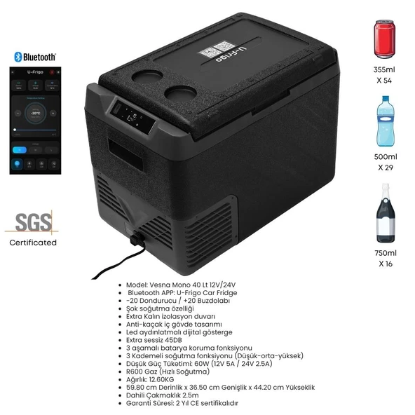 U-Frigo Oto Buzdolabı Vesna Mono 40Lt 12V/24V ürün görseli 1