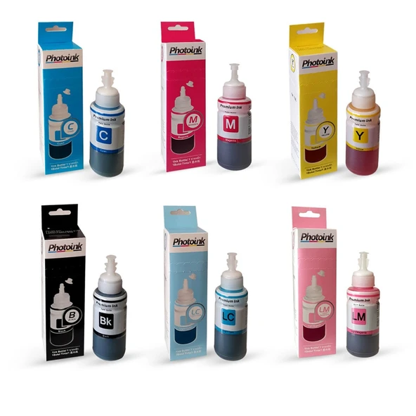 EPSON Uyumlu 6 RENK TAKIM PHOTOINK PLUS MÜREKKEP - L800/L805/L810/L850/L1300/L1800/ l382/l386/l455/1455/L3050/L3060/L3070 ürün görseli 1