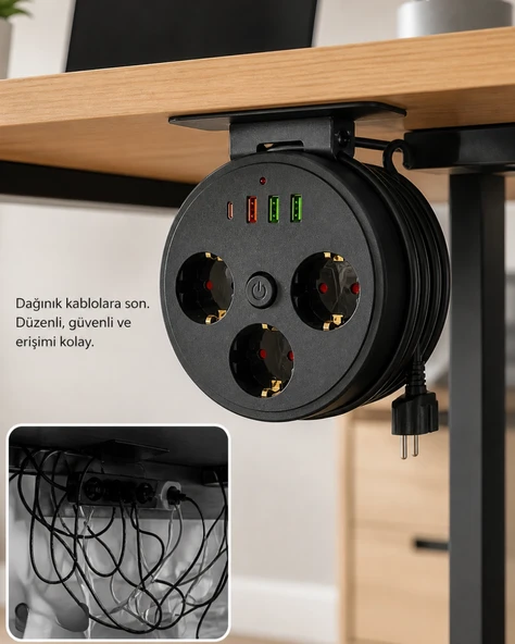 Akım Korumalı Priz Usb Type C Girişli 3Lü Priz 2 Metre Kablo Dayanıklı ürün görseli 1