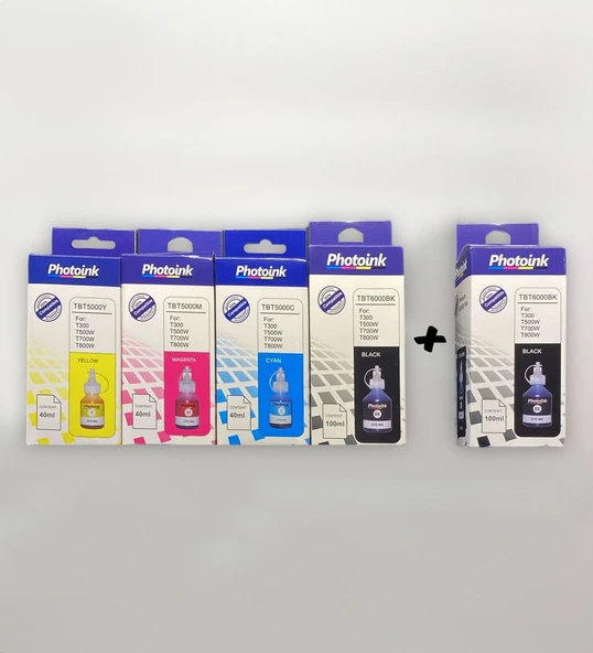Brother BT 5000 uyumlu 4 RENK +1 Siyah PHOTOINK PLUS Mürekkep - BROTHER T300/T310/T500/T510w/ ürün görseli 1