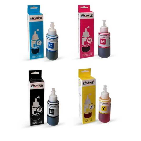 EPSON Uyumlu 4 RENK TAKIM (4x70 ml) PHOTOINK PLUS MÜREKKEP - L100/L110/L200/L210/L220/ L300/L310/L355/L365/L455/L550/L565 /L800/L810/L850/L1300/L1800/ l382/l386/l455/1455/L3050/L3060/L3070 ürün görseli 1