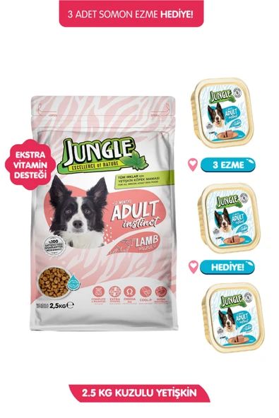 Jungle Yüksek Enerjili Kuzulu Köpek Maması 2.5 kg + 3 Adet 100gr Somon Ezme Hediye ürün görseli 1