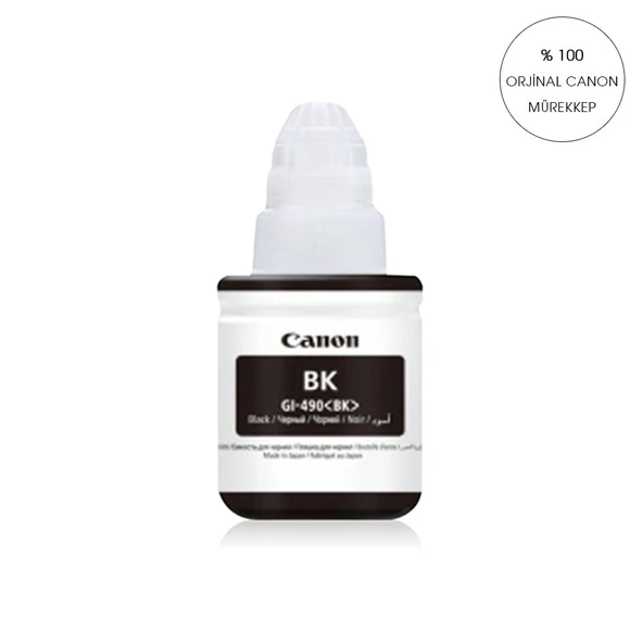 ORİJİNAL Canon G1400/G1410/G2400/G2410/G2411/G3400/G3411/G4400 GI 490 Yazıcılar için uyumlu 135 ml Siyah Orijinal Mürekkep GI-490 ürün görseli 1
