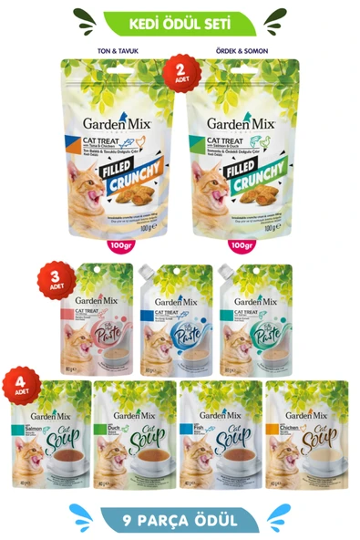 Gardenmix 9 Adet Kedi Ödül Maması - 2 Lezzet İçi Dolgulu Crunch 3 Adet Ezme 4 Adet Karışık Çorba ürün görseli 1