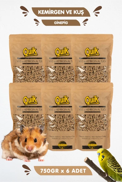 Quik 0 Koku %100 Emicilik Kemirgen Ginepig Hamster Kuş Altlığı Pelet Taban Malzemesi 750gr x 6 Adet ürün görseli 1