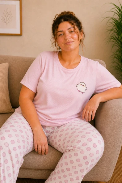 Luna Kısa Kol Kadın Pijama Takımı – Yumuşak Dokulu, Nefes Alabilir, Rahat Ev Giyim Seti ürün görseli 1