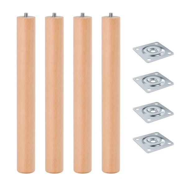 Bohem 40 cm (4 Adet) Doğal Ahşap Boyasız Silindir Sehpa Ayağı - (4 Adet) 4x4 Metal Montaj Aparatı ürün görseli 1