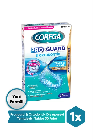Corega Pro Guard & Ortodontik Günlük Diş Protezi Temizleyici 30 Tablet ürün görseli 1