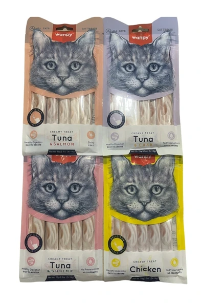 Wanpy Creamy Treat Puding Kedi Ödül Maması Sıvı Kedi Ödülü Karışık 4paket ürün görseli 1