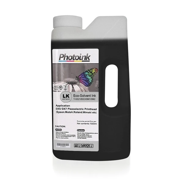DX5 ve DX7/5113 Kafalar için 1000 ml AÇIK SİYAH LIGHT BLACK ECO SOLVENT Mürekkep ürün görseli 1