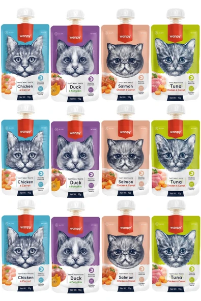 Wanpy Tasty Meat Paste Taze Sıvı Kedi Ödül Maması Karışık 90gr - 12 Adet ürün görseli 1
