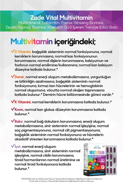 Zade Vital Multivitamin 30 Kapsül - Resim 6