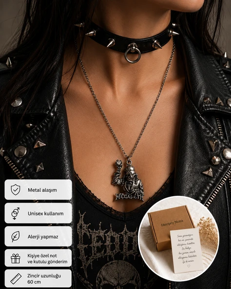 Megadeth Temalı Karakter Kolye Unisex Metal Müzik Zincirli Aksesuar ürün görseli 1