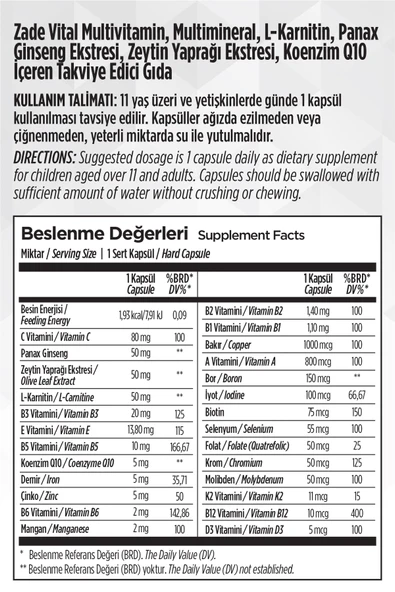 Zade Vital Multivitamin 30 Kapsül - Resim 4