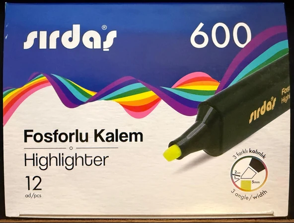 Sırdaş Fosforlu Kalem 12'li Paket Sarı 600 ürün görseli 1
