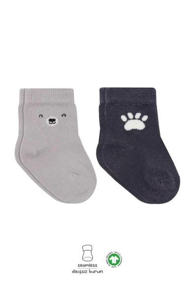 NessiWorld Bear Penye Soket Çorap 2'Li BS10116 Gri ürün görseli 1