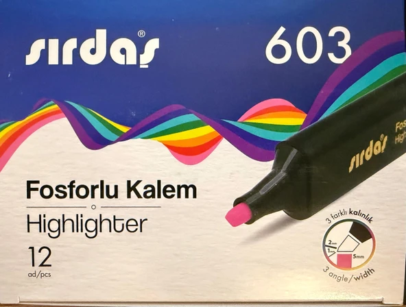 Sırdaş Fosforlu Kalem 12'li Paket Pembe 603 ürün görseli 1