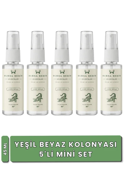 Bursa Şehir Kolonyaları, 5'li Yeşil Beyaz Kolonyası, Mini Kolonya Seti, Parfüm Etkili Kolonya ürün görseli 1