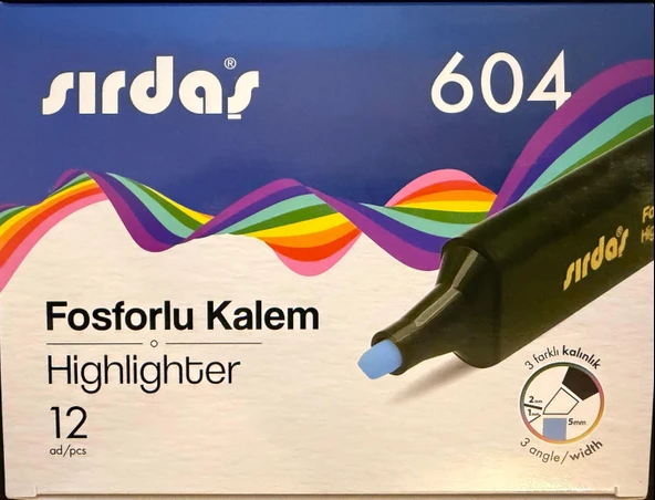 Sırdaş Fosforlu Kalem 12'li Paket Mavi 604 ürün görseli 1