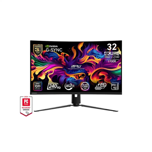MSI MPG 321CURX QD-OLED 31.5 3840x2160 UHD 240Hz 0.03 ms Curve 1700R QD-OLED HDMI DP Type-C True Black 400 Gaming Monitör ürün görseli 1