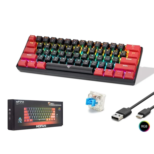 Hadron MOFAN MF1701BR Gaming Mekanik RGB Klavye Blue Switch - Siyah Kırmızı ürün görseli 1