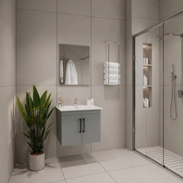 Creavit D20 Banyo Dolabı Seti Çekmeceli 80 Cm Gri ürün görseli 1