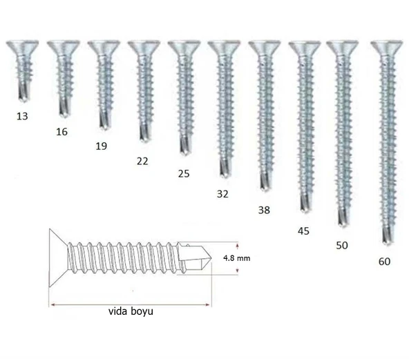 4.8x13 mm YHB Matkap Uçlu Akıllı Vida (DIN 7504P) x 20 Adet (rf149) ürün görseli 1