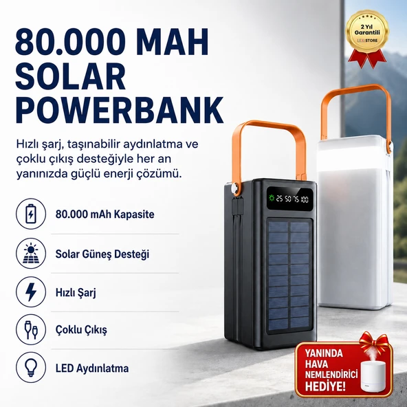 80.000 Mah Solar Güneş Enerjili Powerbank  Hızlı Şarj  Taşınabilir Aydınlatma  Çoklu Çıkış ürün görseli 1