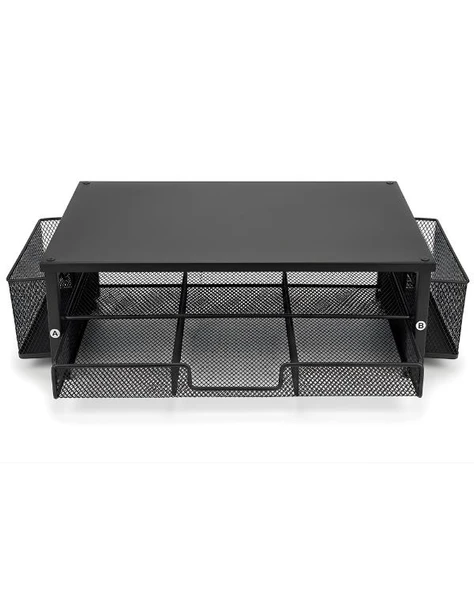 Temel Siyah Metal Mesh Monitör Yükseltici Stand Çekmeceli Kalemlikli Masaüstü Organizer 9210 ürün görseli 1