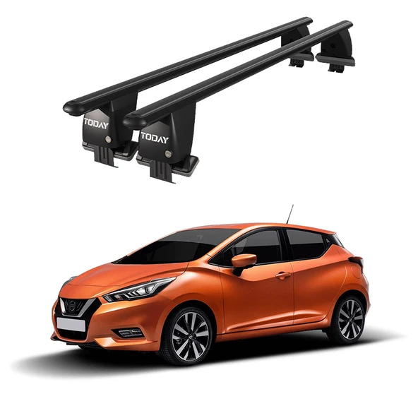 Royal Nissan Micra (2017 ve Sonrası) Uyumlu Siyah Kilitli Ara Atkı Port Bagaj Tavan Barı ürün görseli 1