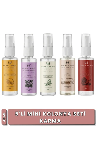 Bursa Şehir Kolonyaları, 5'li Mini Karma Kolonya Seti, Karma Kolonya, Gümüş Seri, Sprey ürün görseli 1