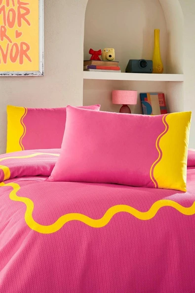 Özdilek Rf -Neon Wave Pembe- Lastikli Çarşaflı Tek Kişilik Pike Takımı ürün görseli 1