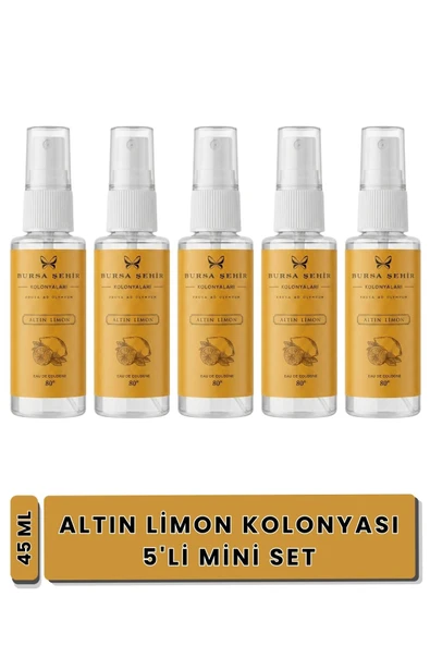 Bursa Şehir Kolonyaları, Altın Limon Kolonyası, 5'li Mini Set, 45Ml, Sprey ürün görseli 1