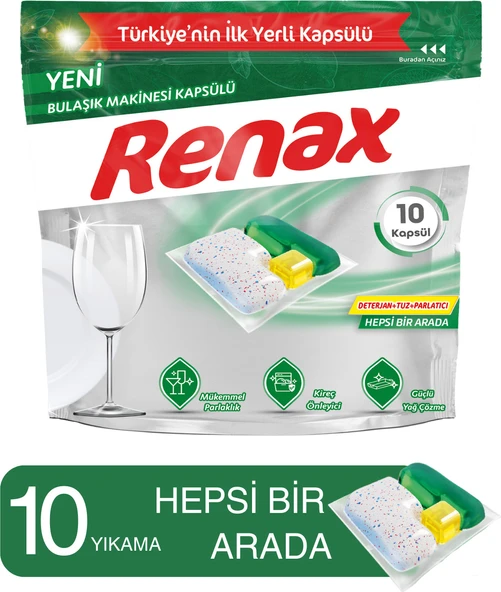 Renax Bulaşık Makinesi Kapsülü 10 Lu Yerli Üretim Mükemmel Parlaklık Sağlar ürün görseli 1