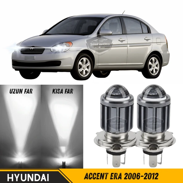 Hyundai Accent Era 2006-2012 Uyumlu Mercekli Far Ampulü Led Xenon Beyaz Renk Far Şimşek Etkili CSP Led Lamba Uzun Kısa 2 Adet Takım ürün görseli 1