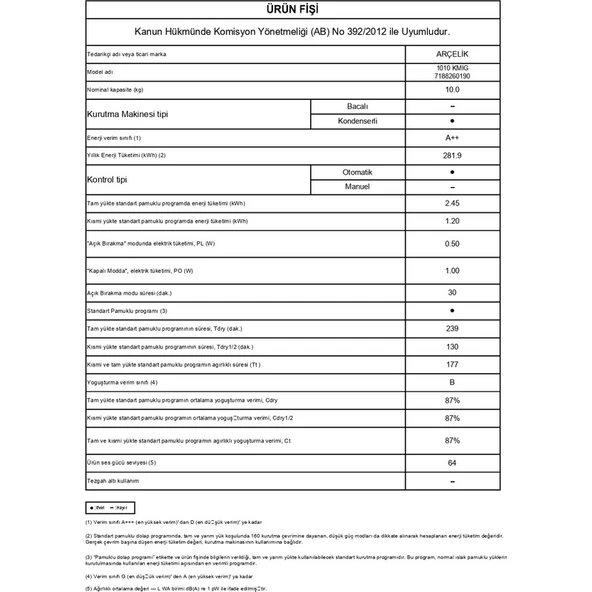 Arçelik 1010 KMIG Kurutma Makinesi - Resim 7