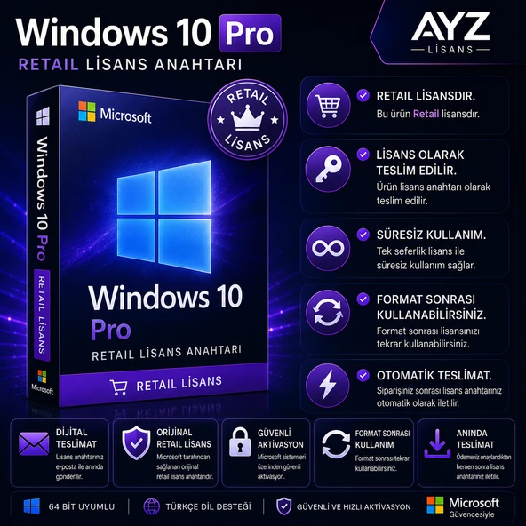 Windows 10 Pro Retail Lisans Anahtarı ürün görseli 1